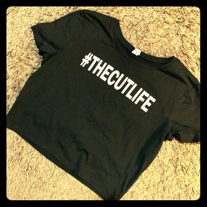 NWOT “The Cut Life” Black Crop Top Tee (Medium)